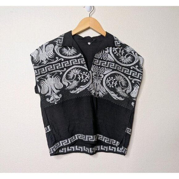 Vintage 50s Shirt Floral Embroidered Cotton S/M Guatemalan Huipil Aztec B7 - Picture 1 of 13